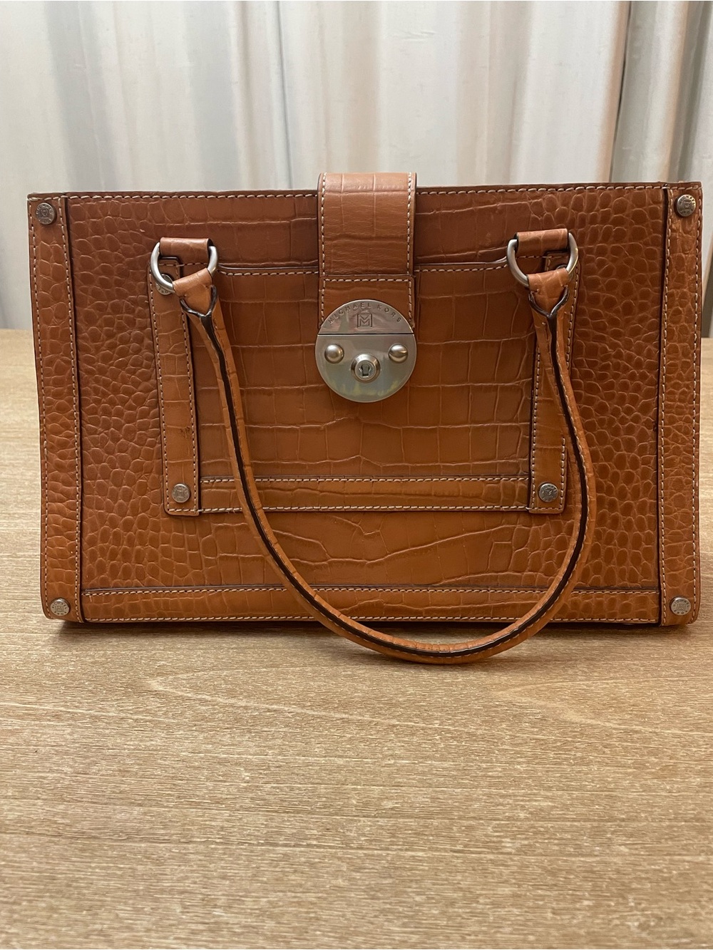 Michael Kors Croc-Embossed Tan Leather Work Tote Bag